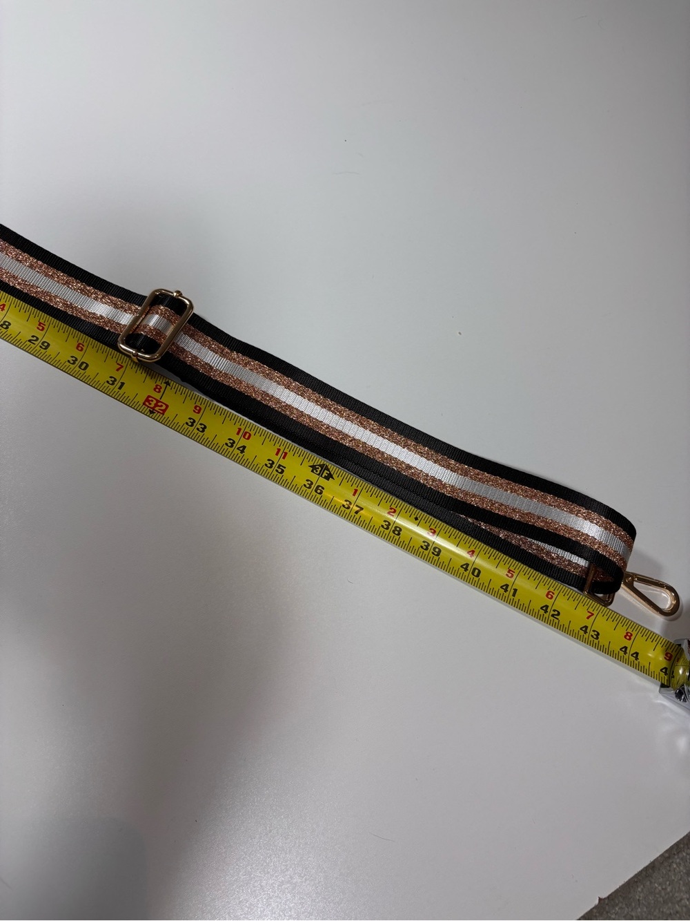 Purse Strap Black & Rose Gold Striped Adjustable Wide Woven Gold Hardware - Picture 4 of 4